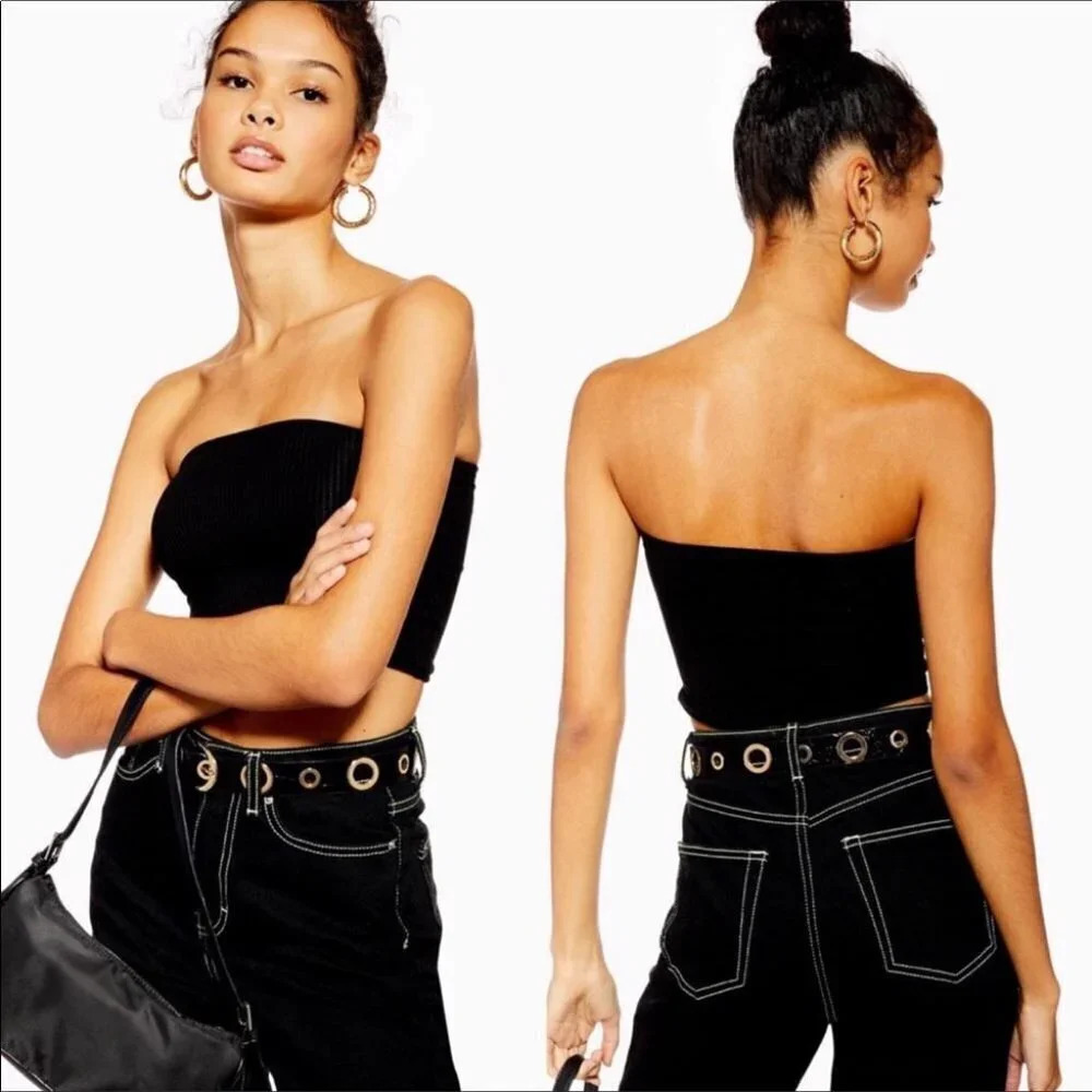 TopShop Ribbed Bandeau Black Shirt Tube Top Bra 10